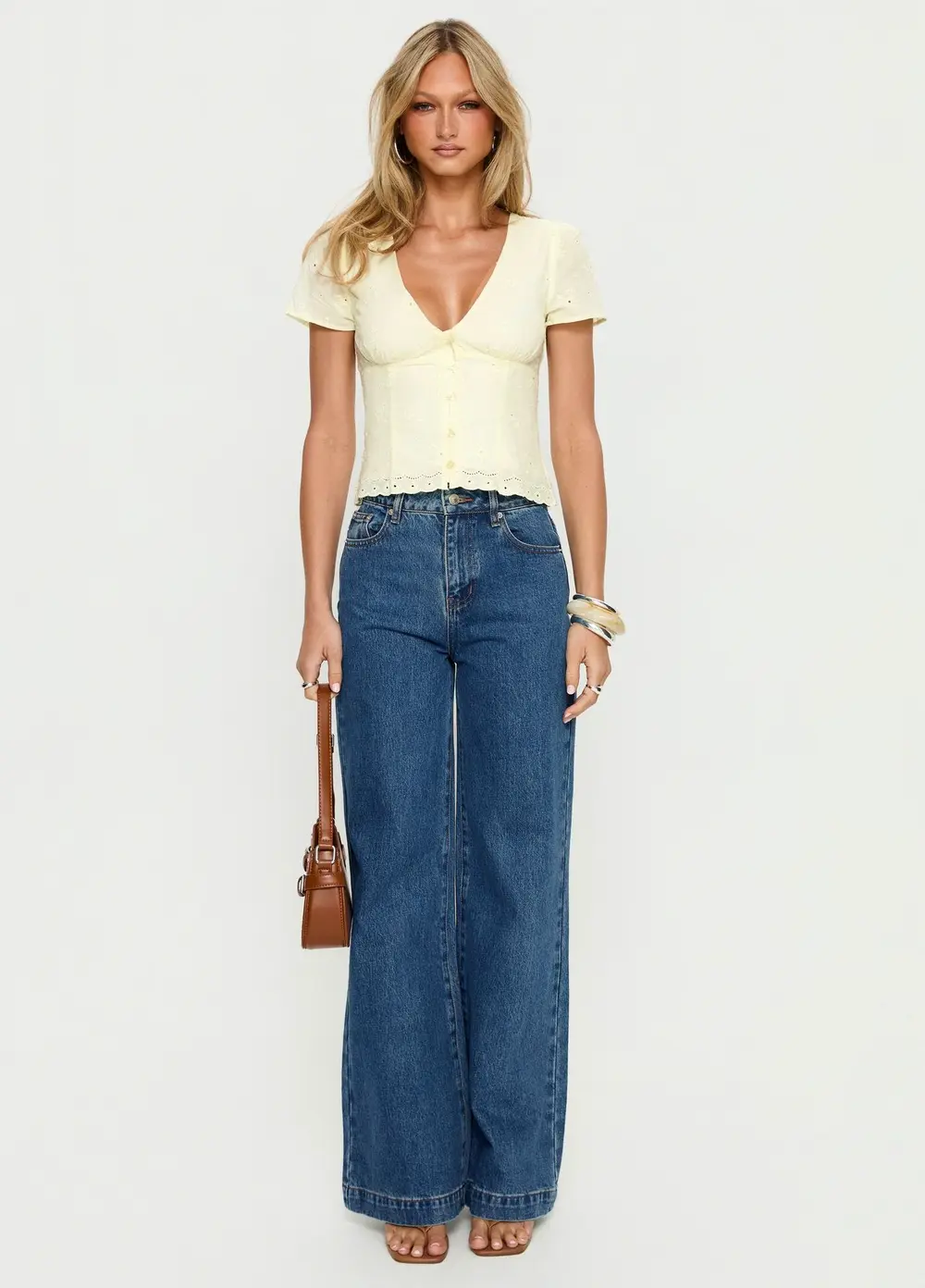 Goldie High Rise Wide Leg Jeans Mid Blue Wash