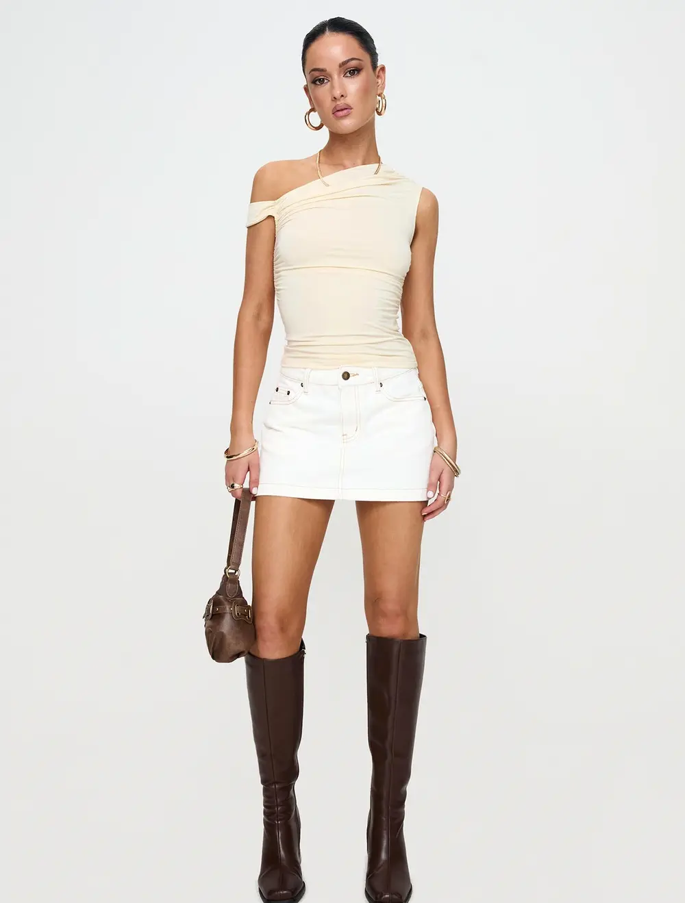 Nicolina Low Rise Denim Mini Skirt Ecru