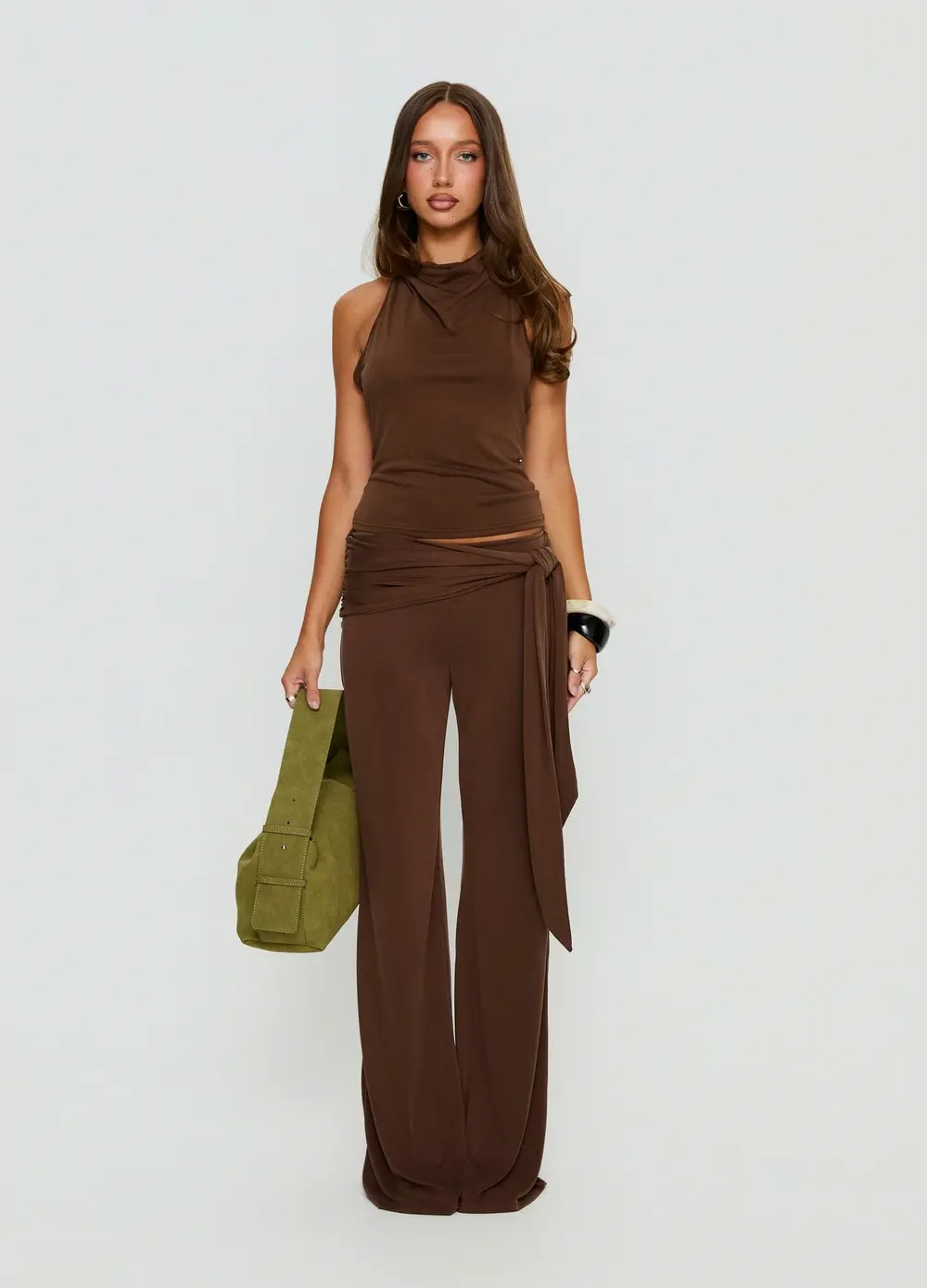 Katiana Wrap Jersey Pants Brown