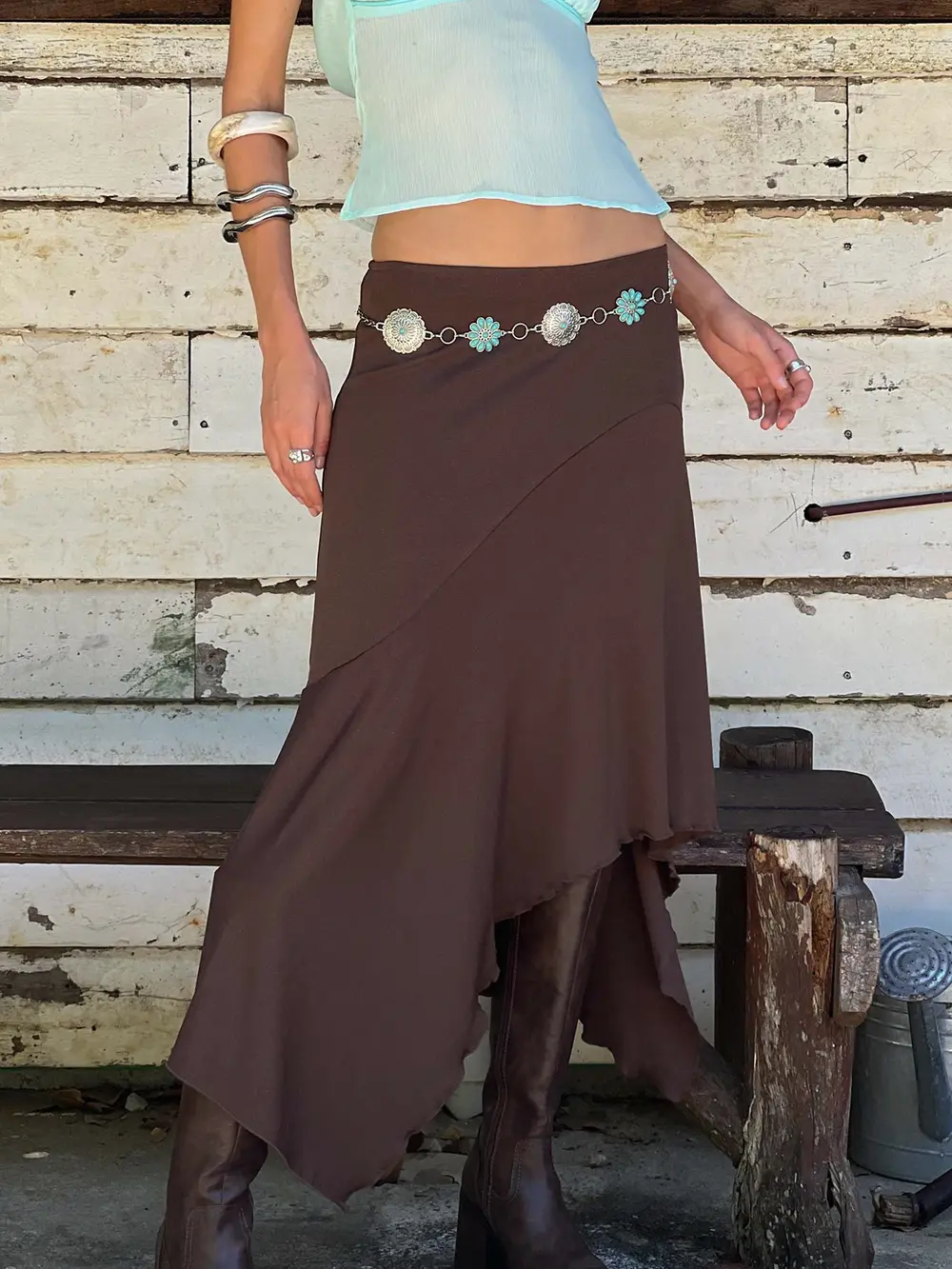 Futura Asymmetrical Midi Skirt Chocolate