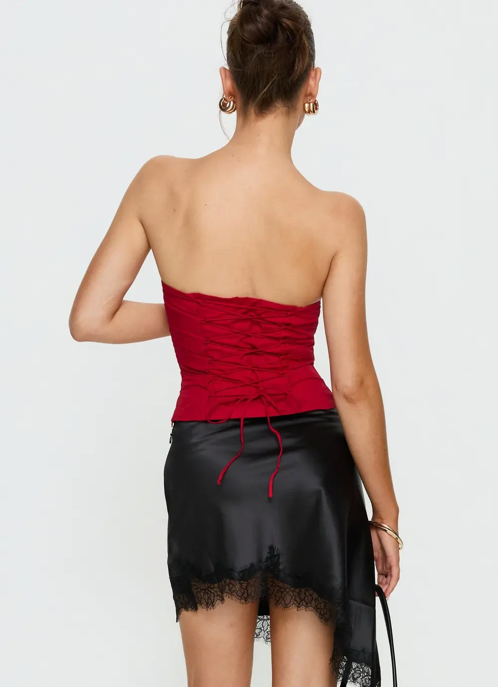 Idette Lace Asymmetrical Mini Skirt Black