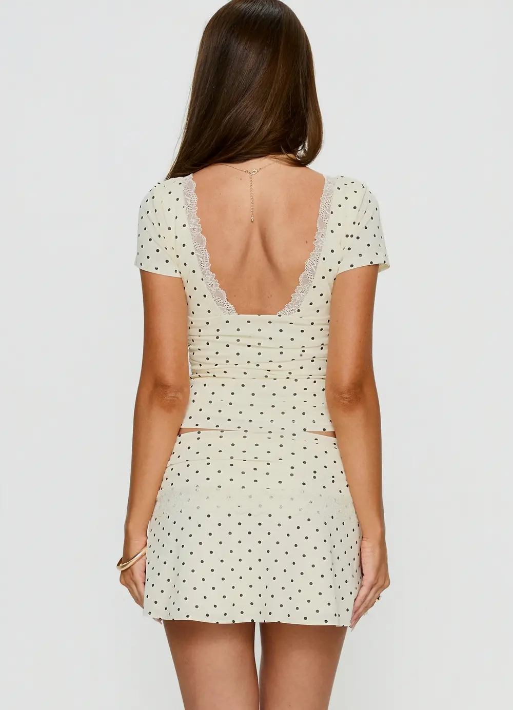 Amia Lace Mini Skirt Cream Polka Dot