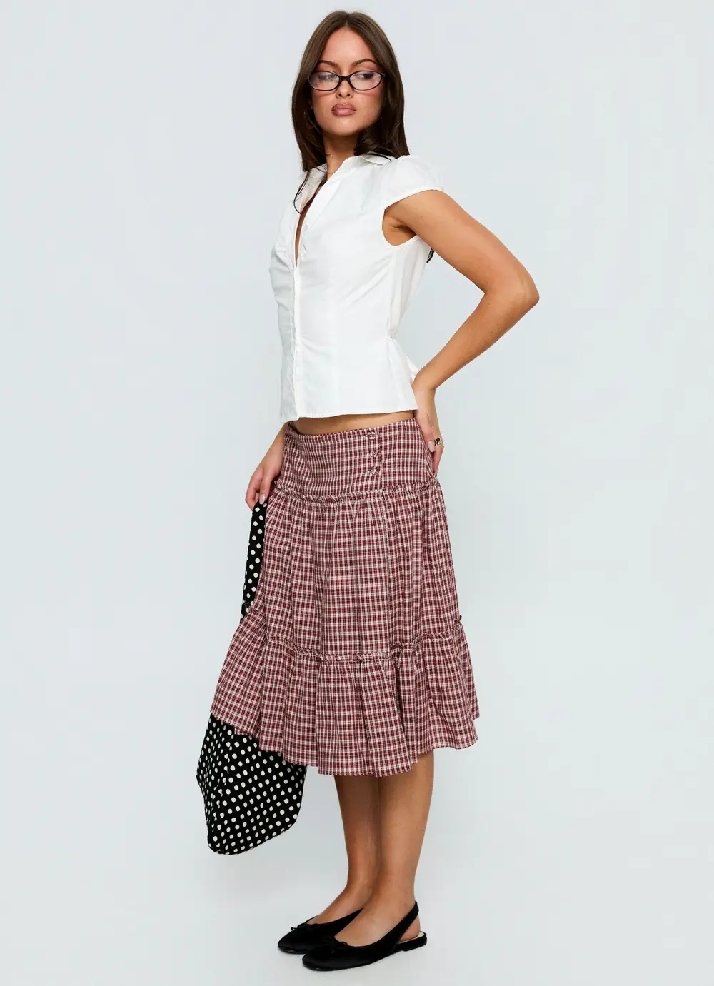 Cascades Low Rise Midi Skirt Red Check
