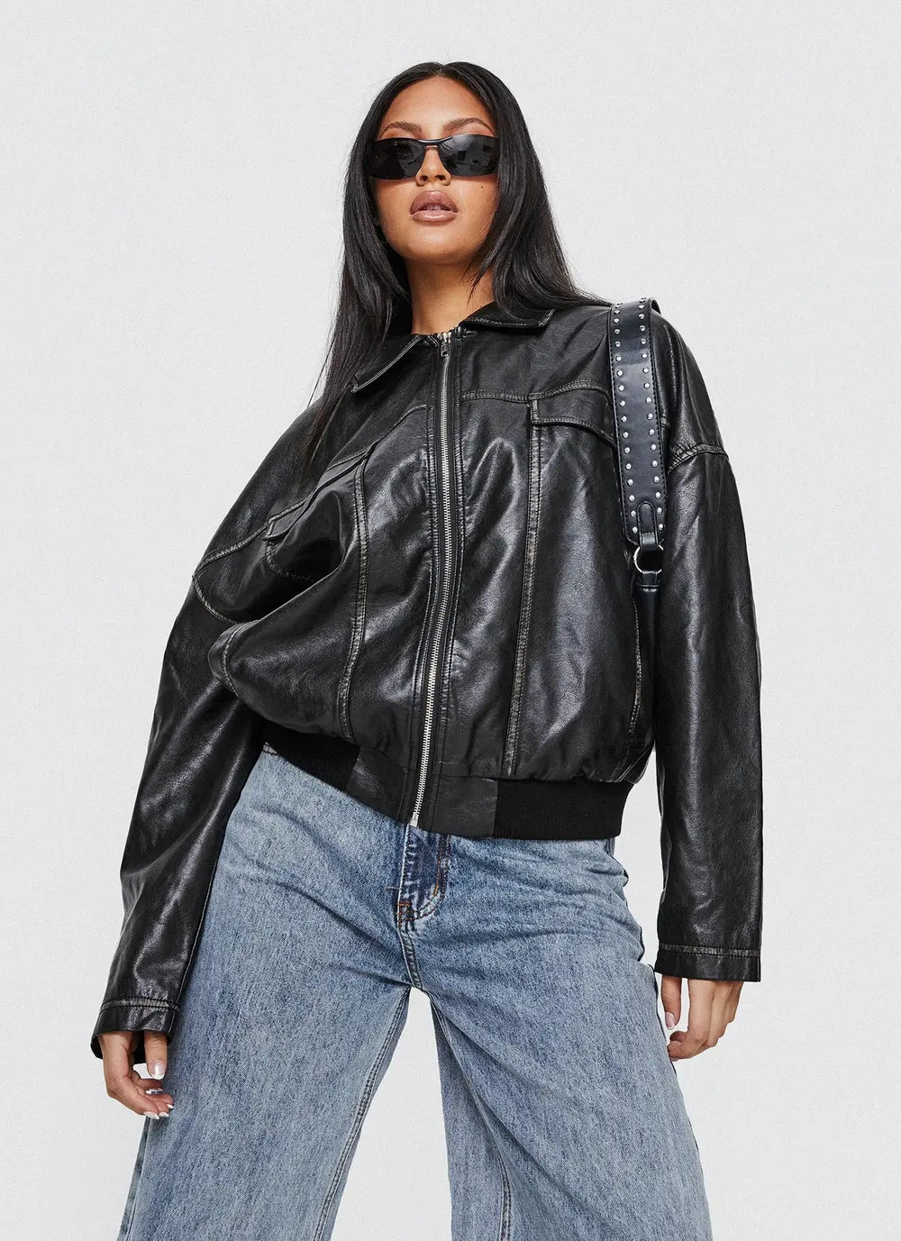 Tanza Faux Leather Jacket Washed Black