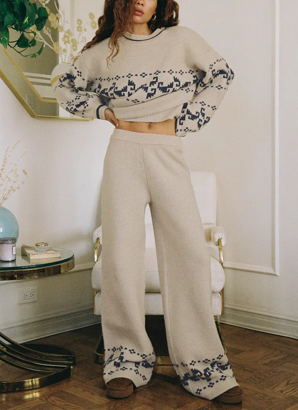Alpine Knit Pants Cream / Blue