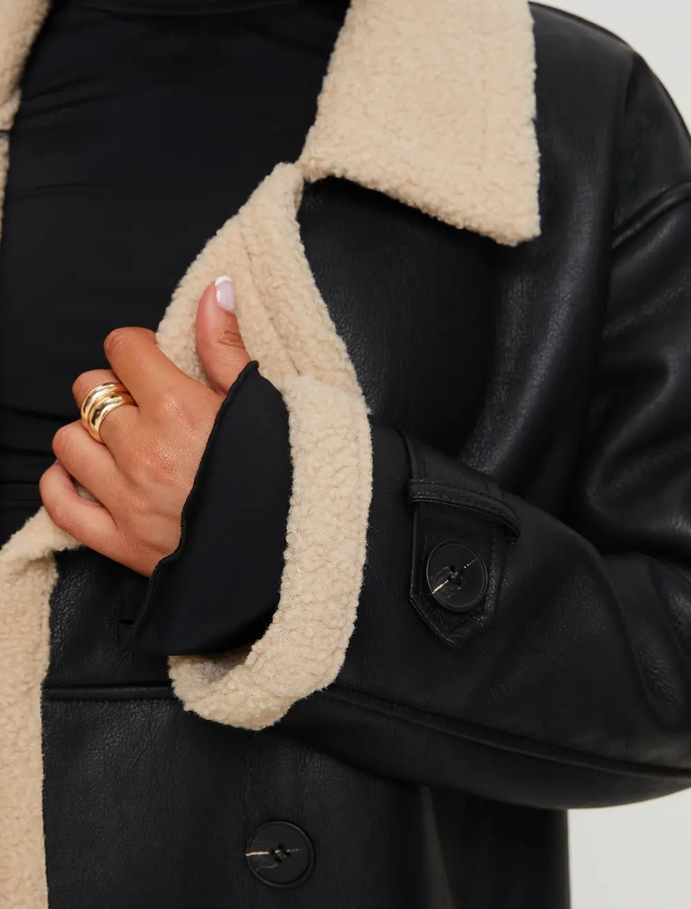 Day 'n' Night Longline Shearling Coat Black