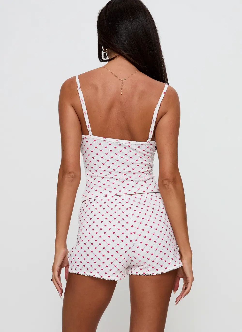 Slow Start Pointelle Sleep Short White / Red