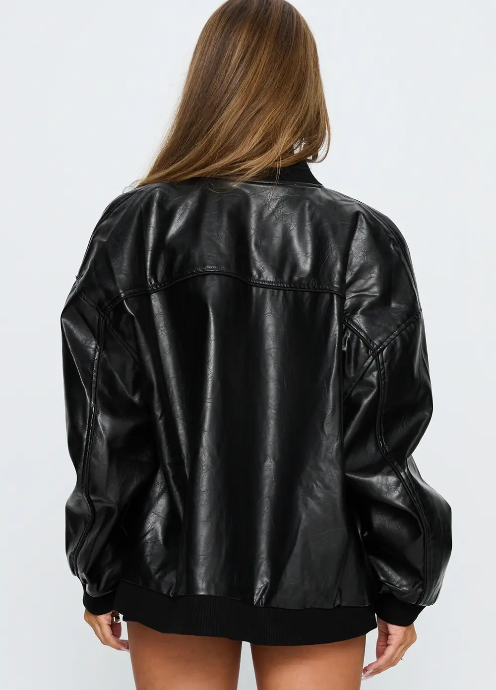 Believe It Faux Leather Bomber Jacket Black