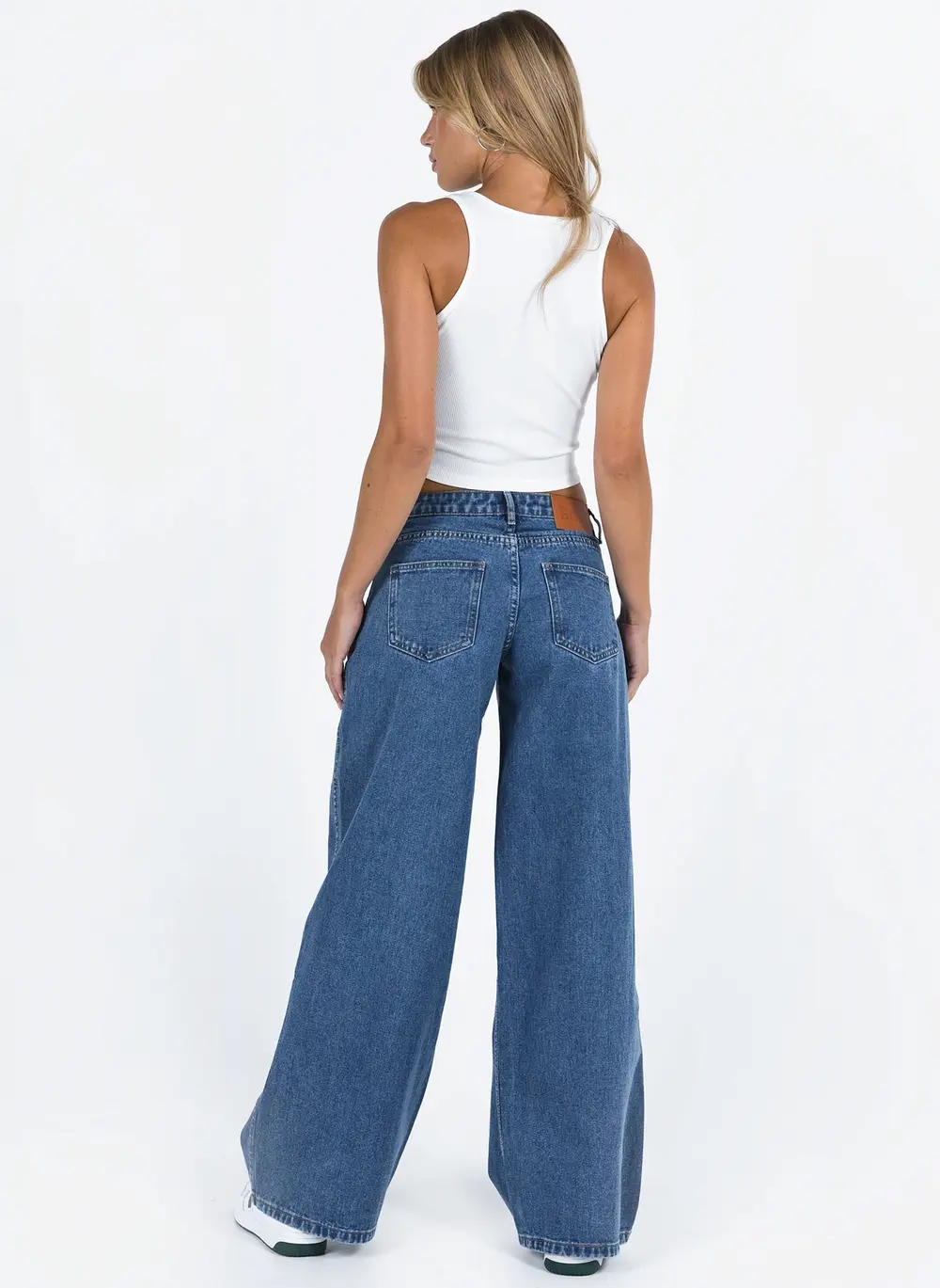 Ramos Low Rise Wide Leg Jeans Mid Blue Wash