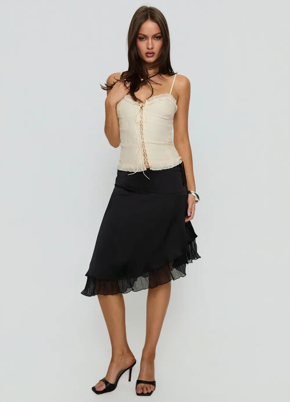 Rosemead Satin Midi Skirt Black