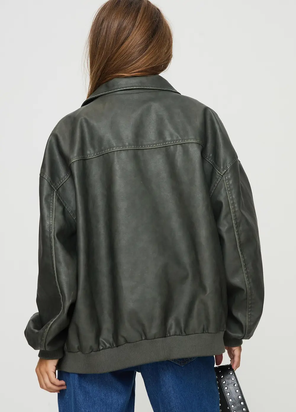 Goldsmith Faux Leather Bomber Jacket Washed Forest