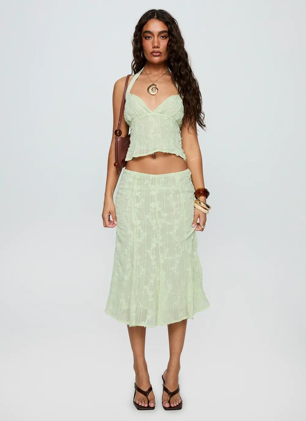 Aspyn Embroidered Midi Skirt Sage Green