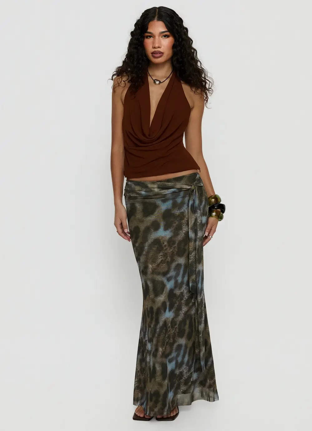 Caviar Tie Maxi Skirt Leopard