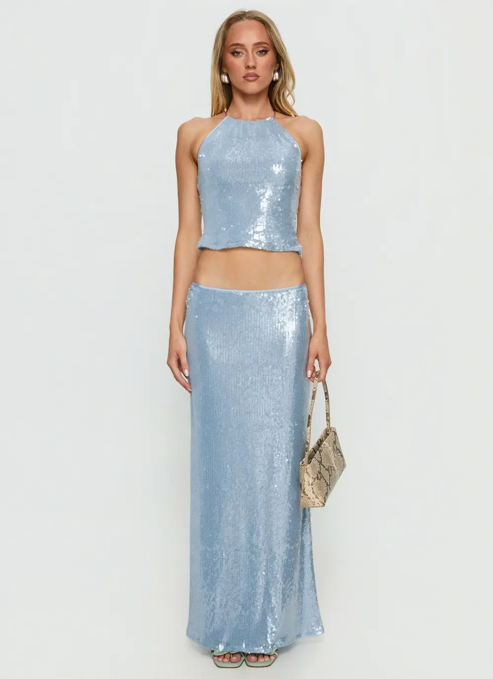 Emalia Sheer Sequin Maxi Skirt Blue