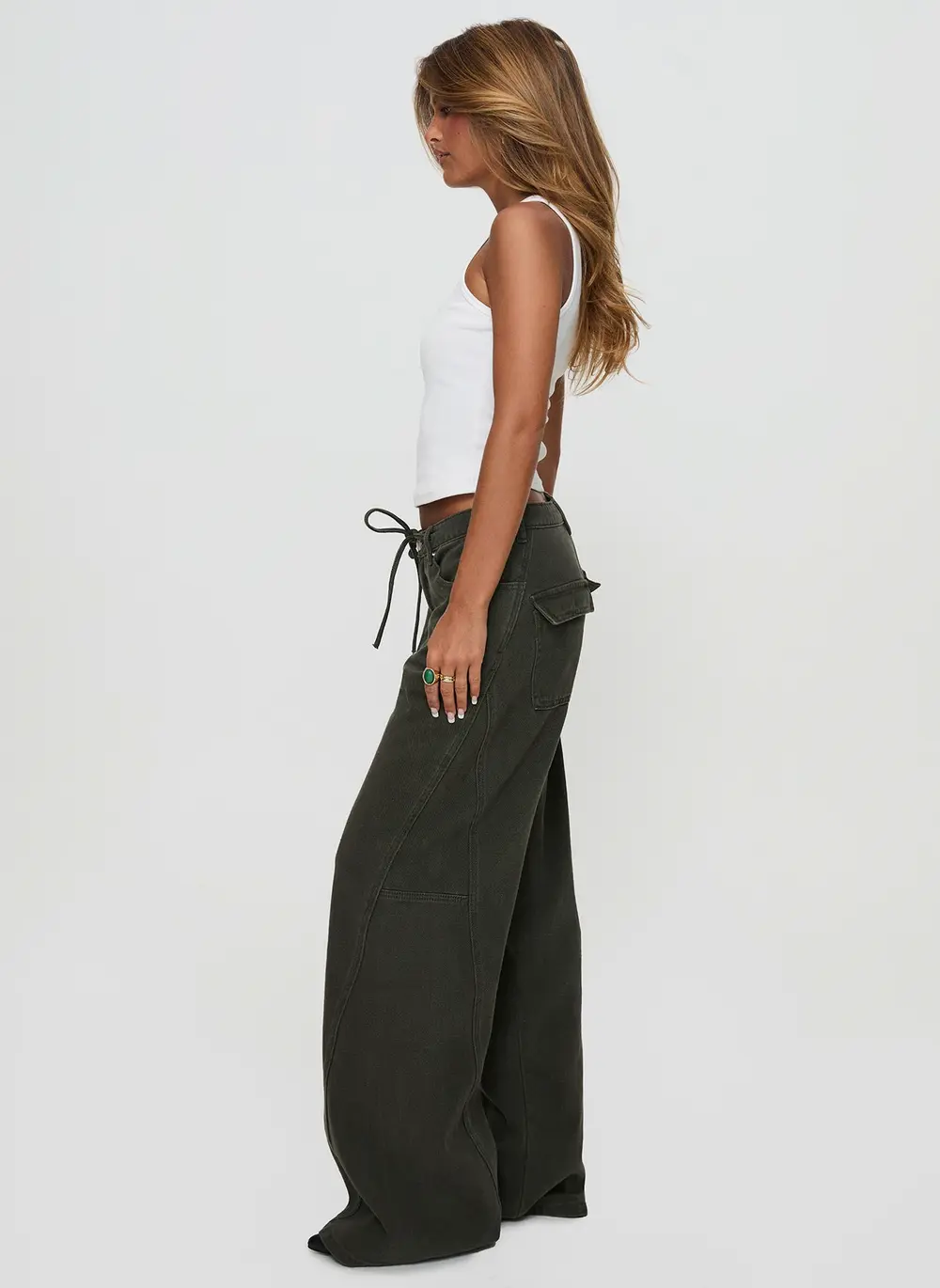 Bruiser Tie Waist Mid Rise Wide Leg Jeans Green