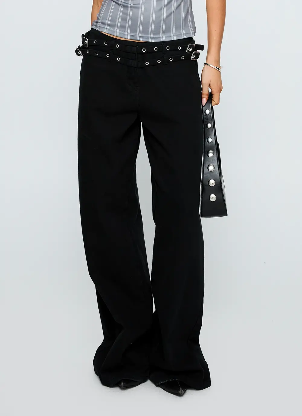 Baccarat Mid Rise Wide Leg Belted Jeans Black