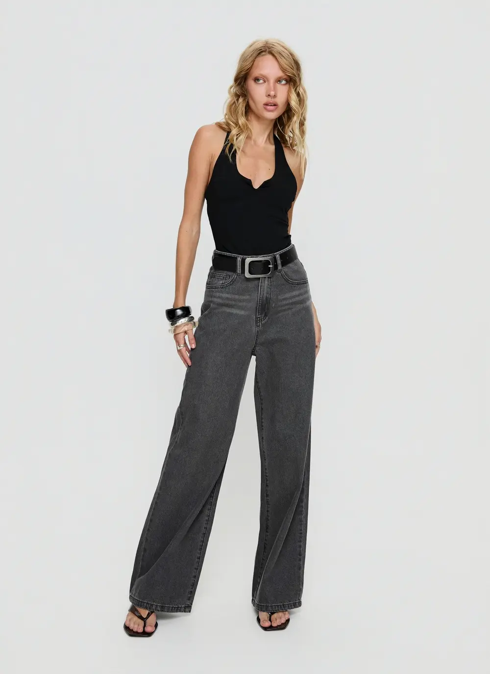 Nicolo High Rise Straight Leg Jeans Washed Grey