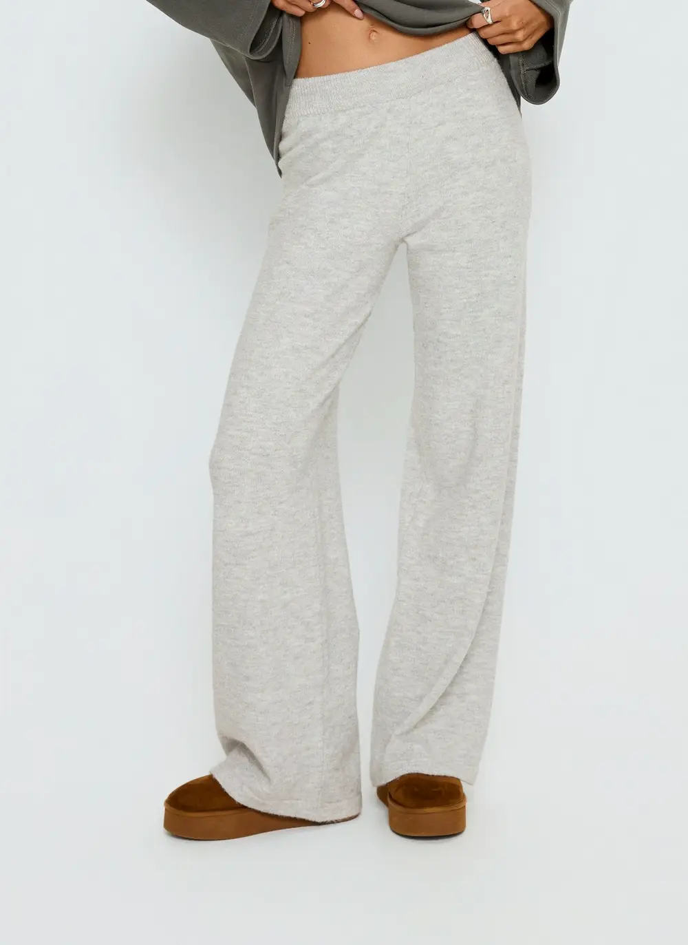 Bekki Wide Leg Knit Pant Grey Marle