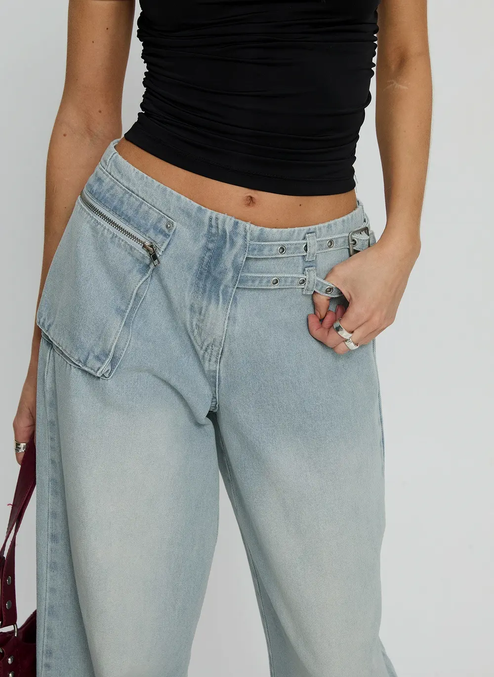 Paltrow Mid Rise Wide Leg Cargo Jeans Faded Blue Wash