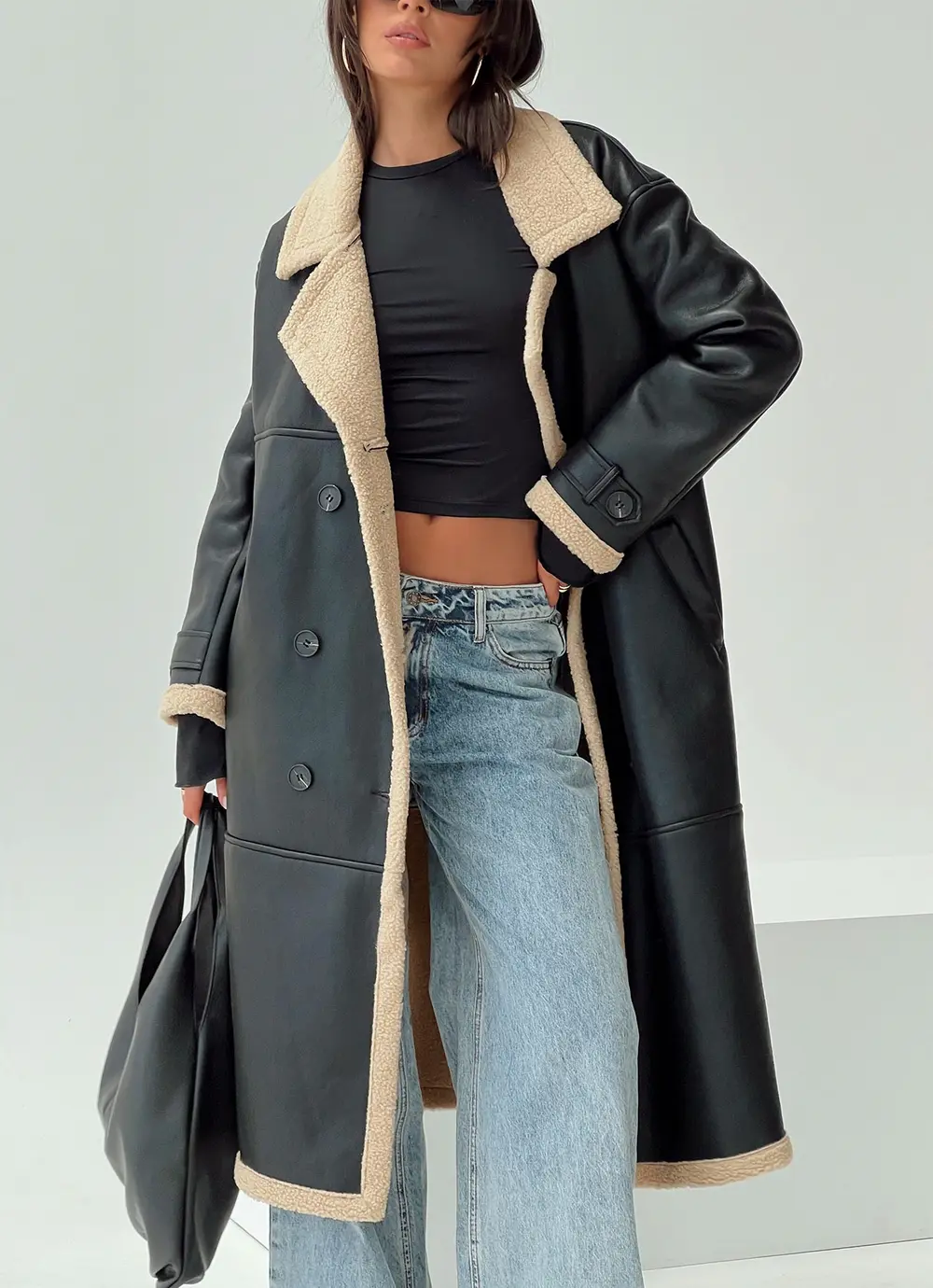 Day 'n' Night Longline Shearling Coat Black