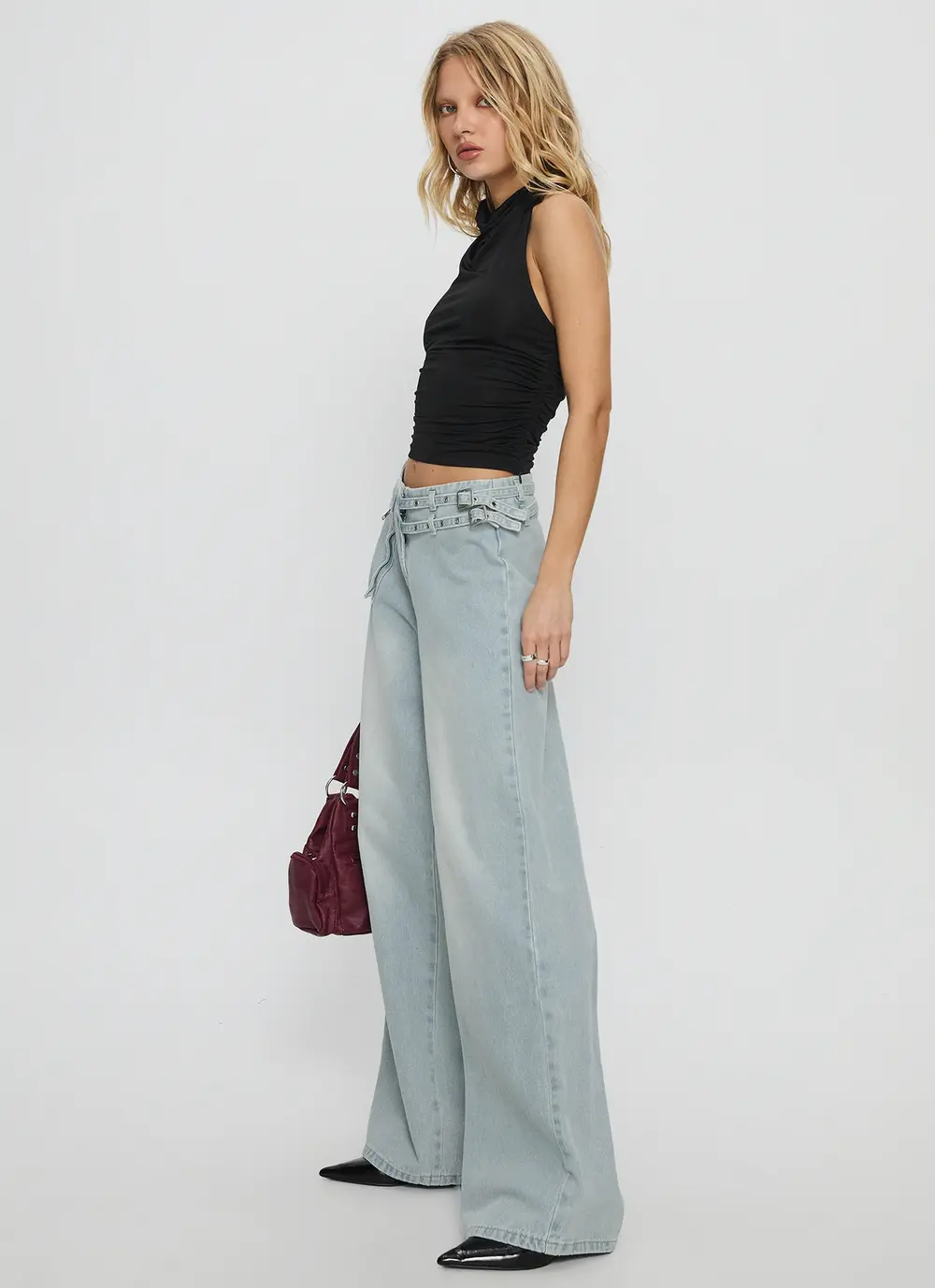 Paltrow Mid Rise Wide Leg Cargo Jeans Faded Blue Wash