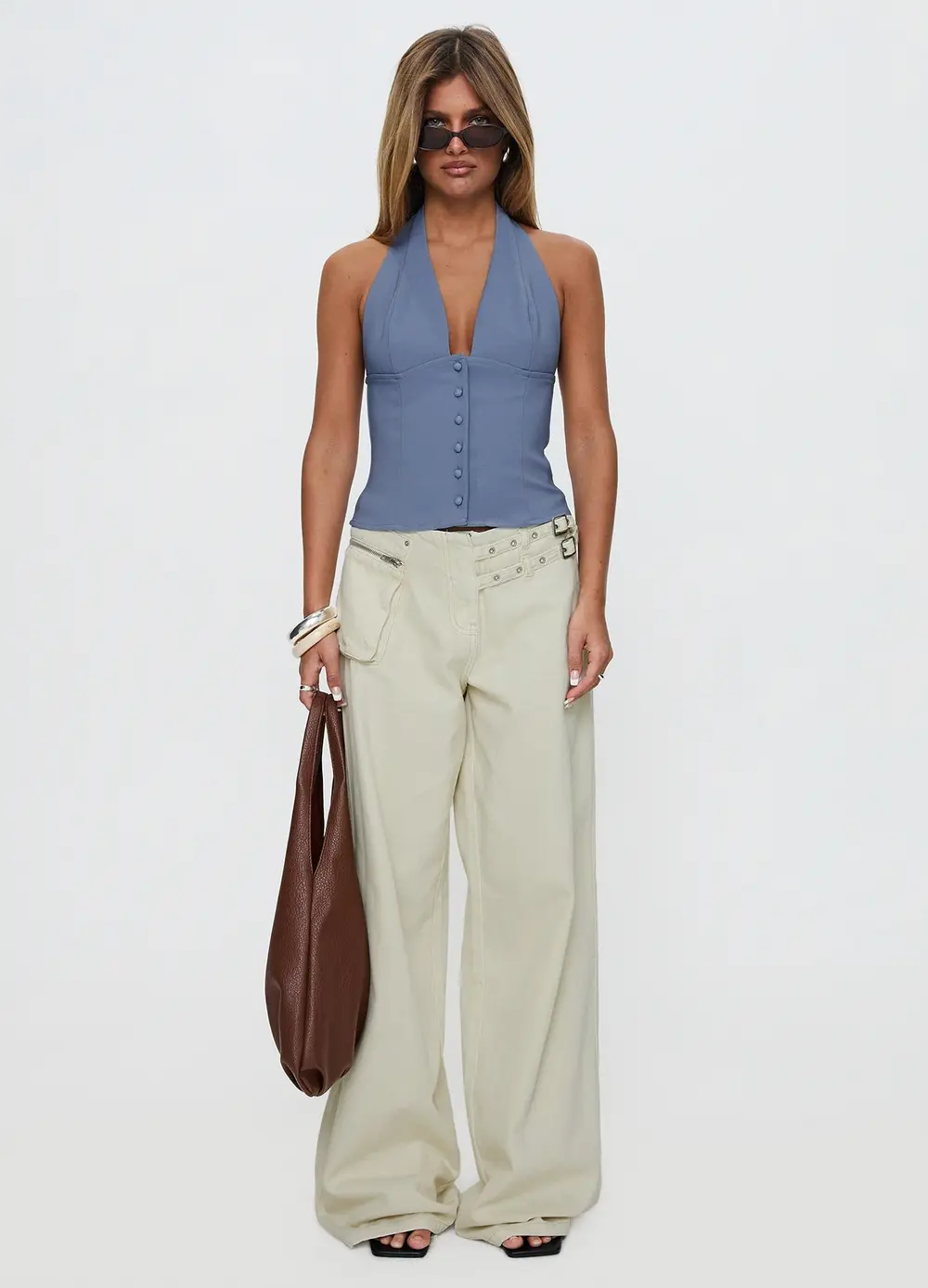 Paltrow Mid Rise Wide Leg Cargo Jeans Cream