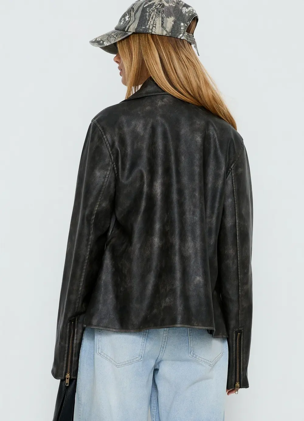 Vyolette Faux Leather Collared Jacket Washed Black