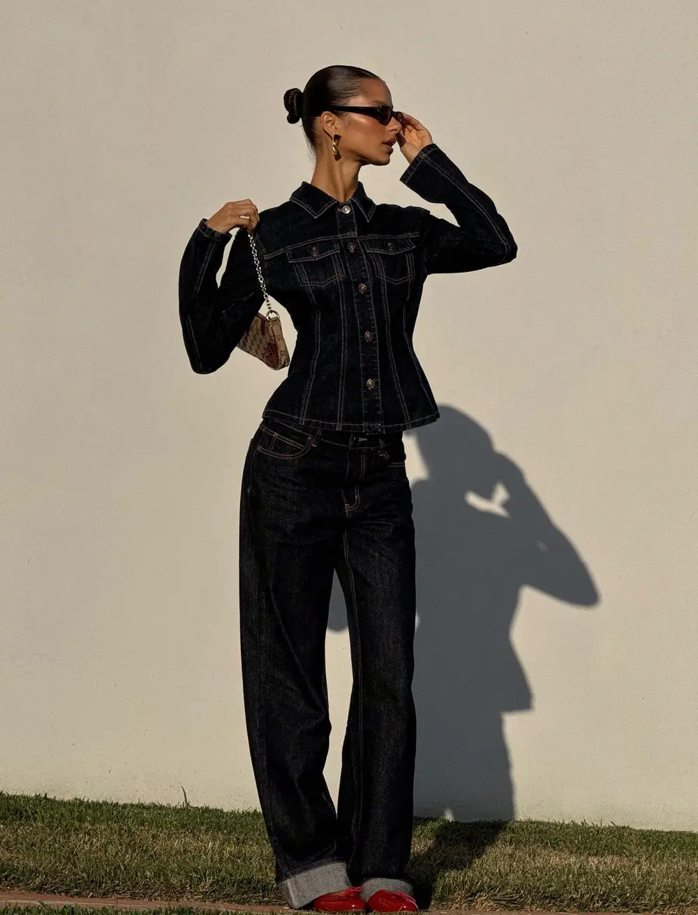 Top Model Low Rise Straight Leg Cuffed Jean Dark Denim