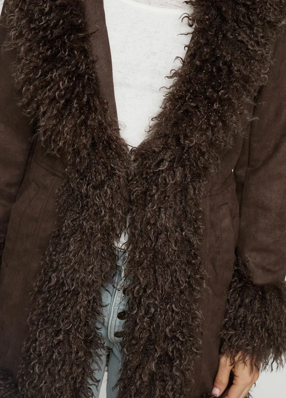 Josefina Faux Fur Detail Jacket Chocolate