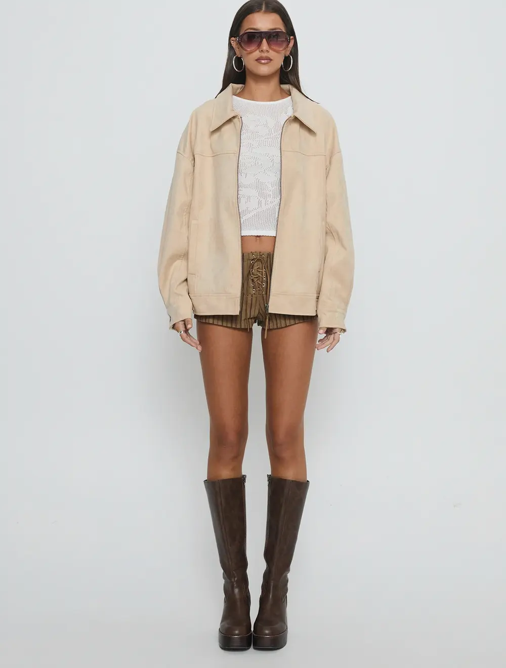 Goldsmith Faux Suede Bomber Jacket Beige