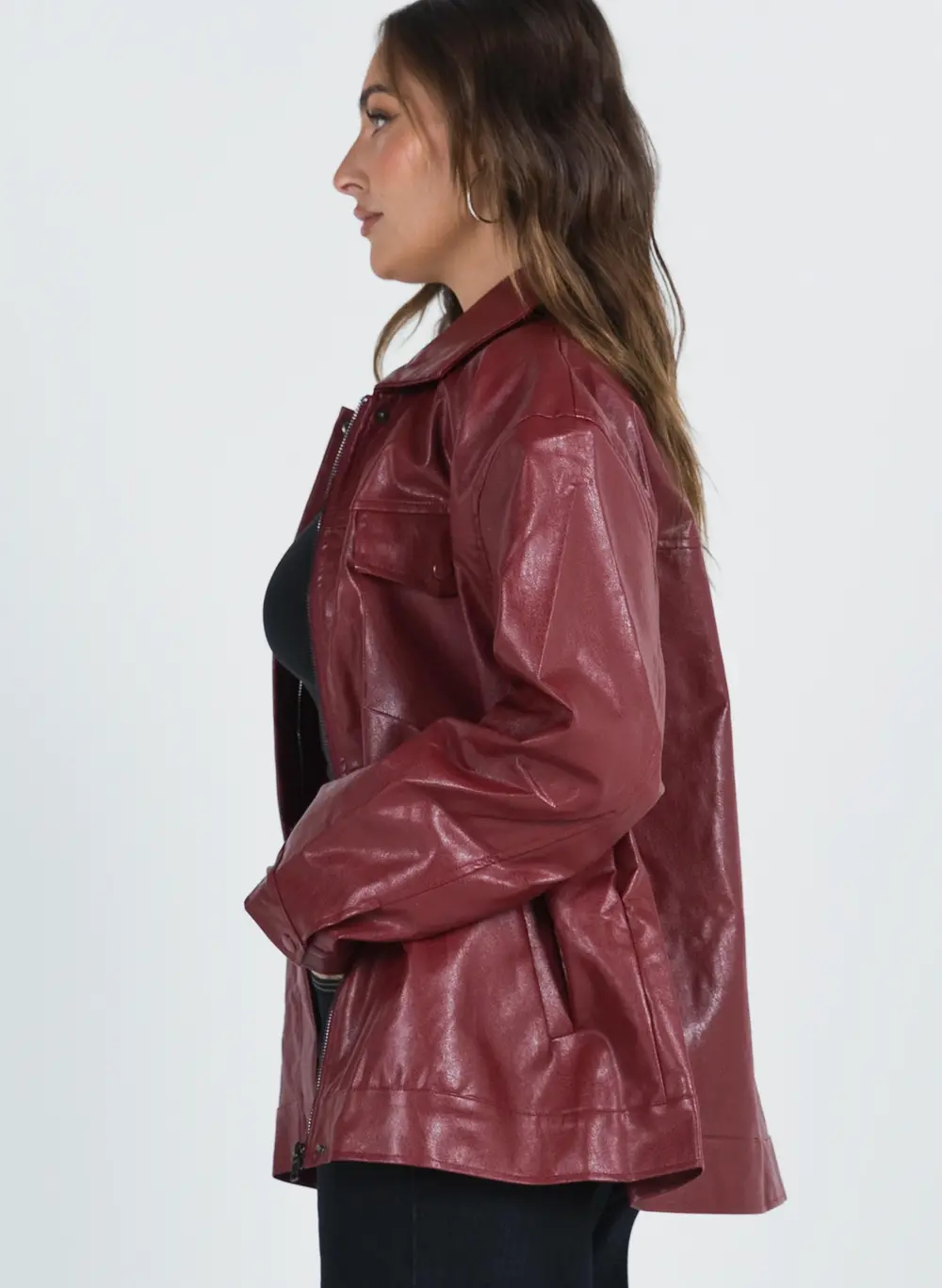 Callie Faux Leather Jacket Burgundy