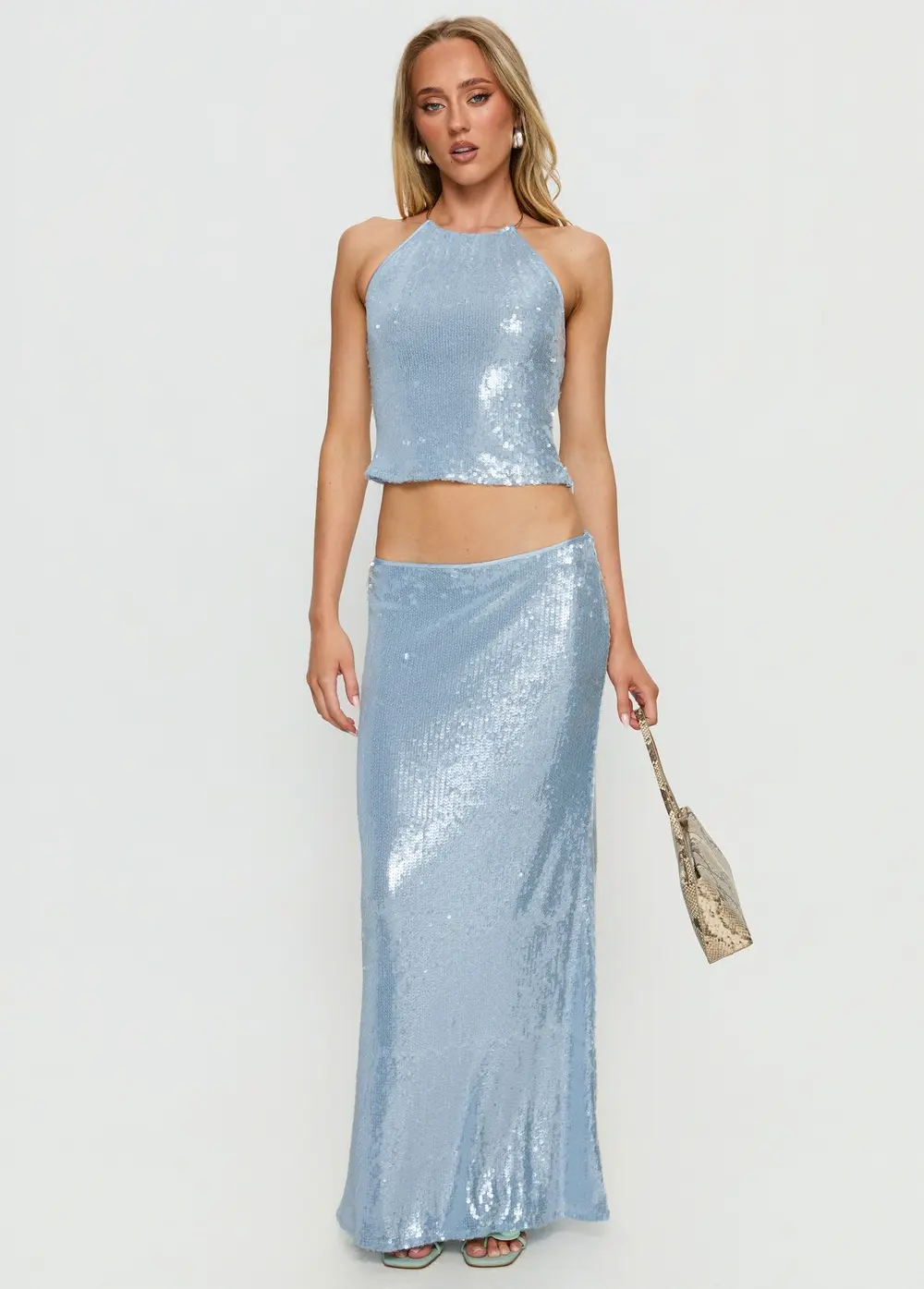 Emalia Sheer Sequin Maxi Skirt Blue