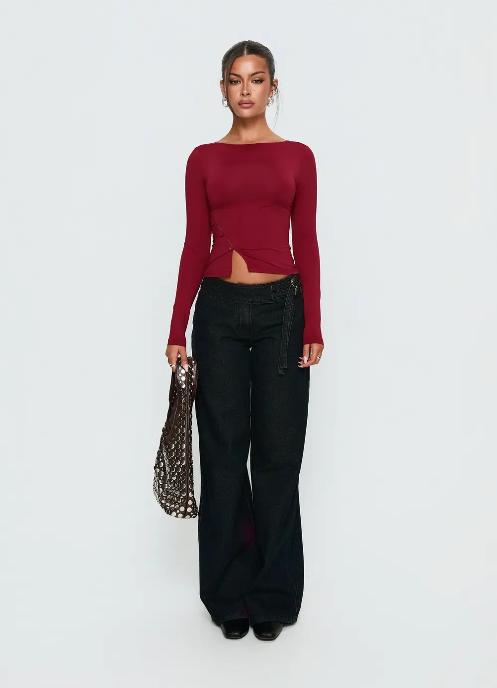 Boxie Mid Rise Wide Leg Jeans Washed Black