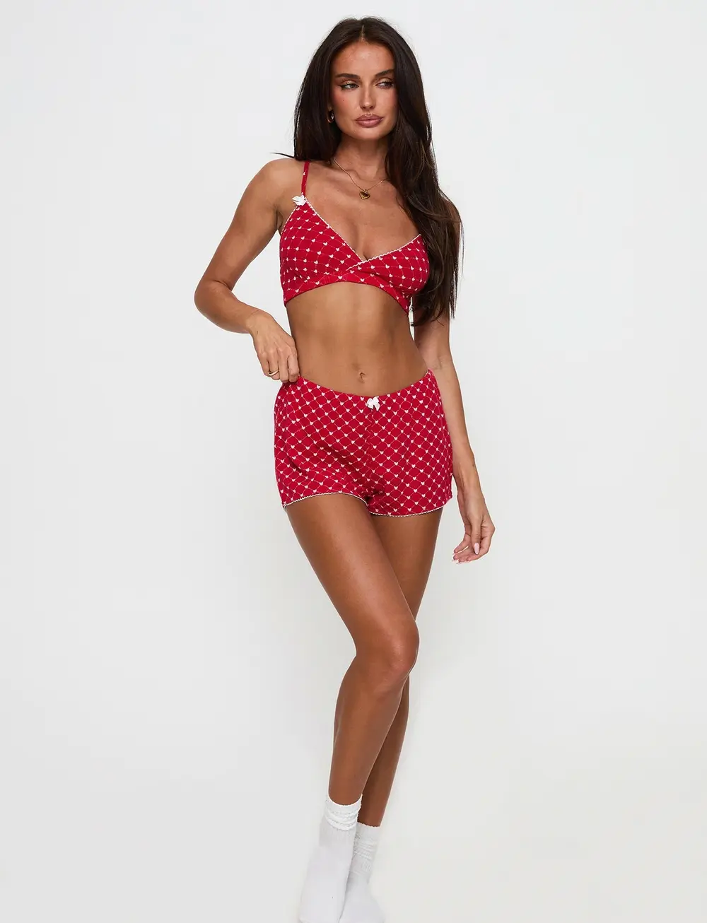 Slow Start Pointelle Sleep Short Red