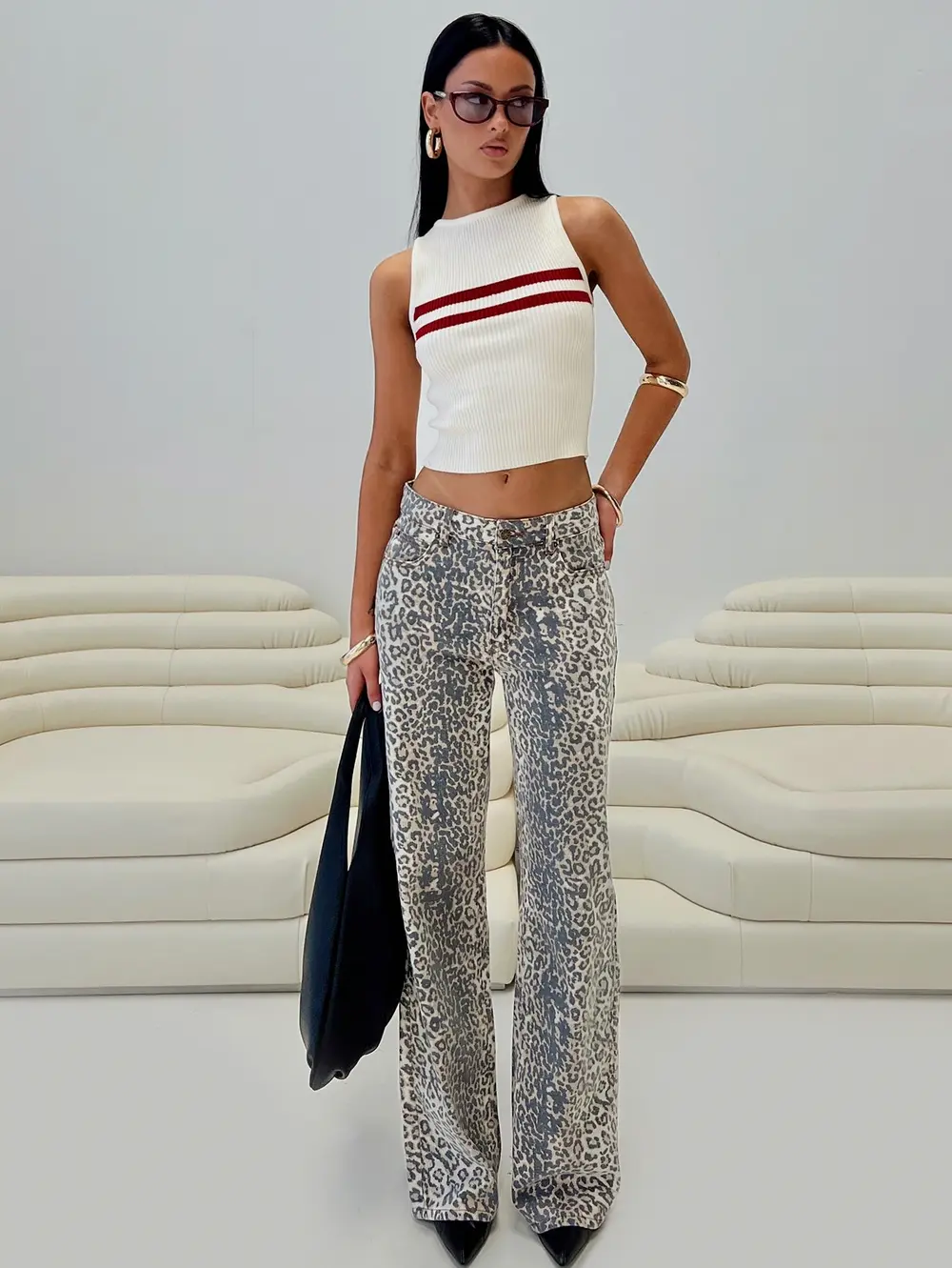 Top Model Low Rise Straight Leg Jeans Leopard Fade