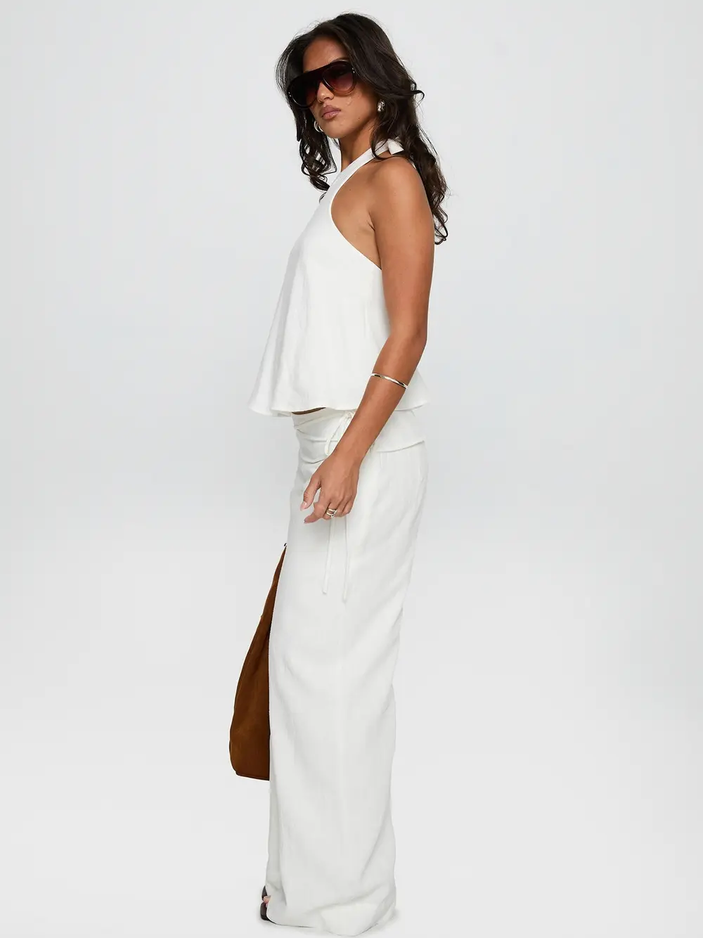 Silver Moon Linen Blend Tie Pants White