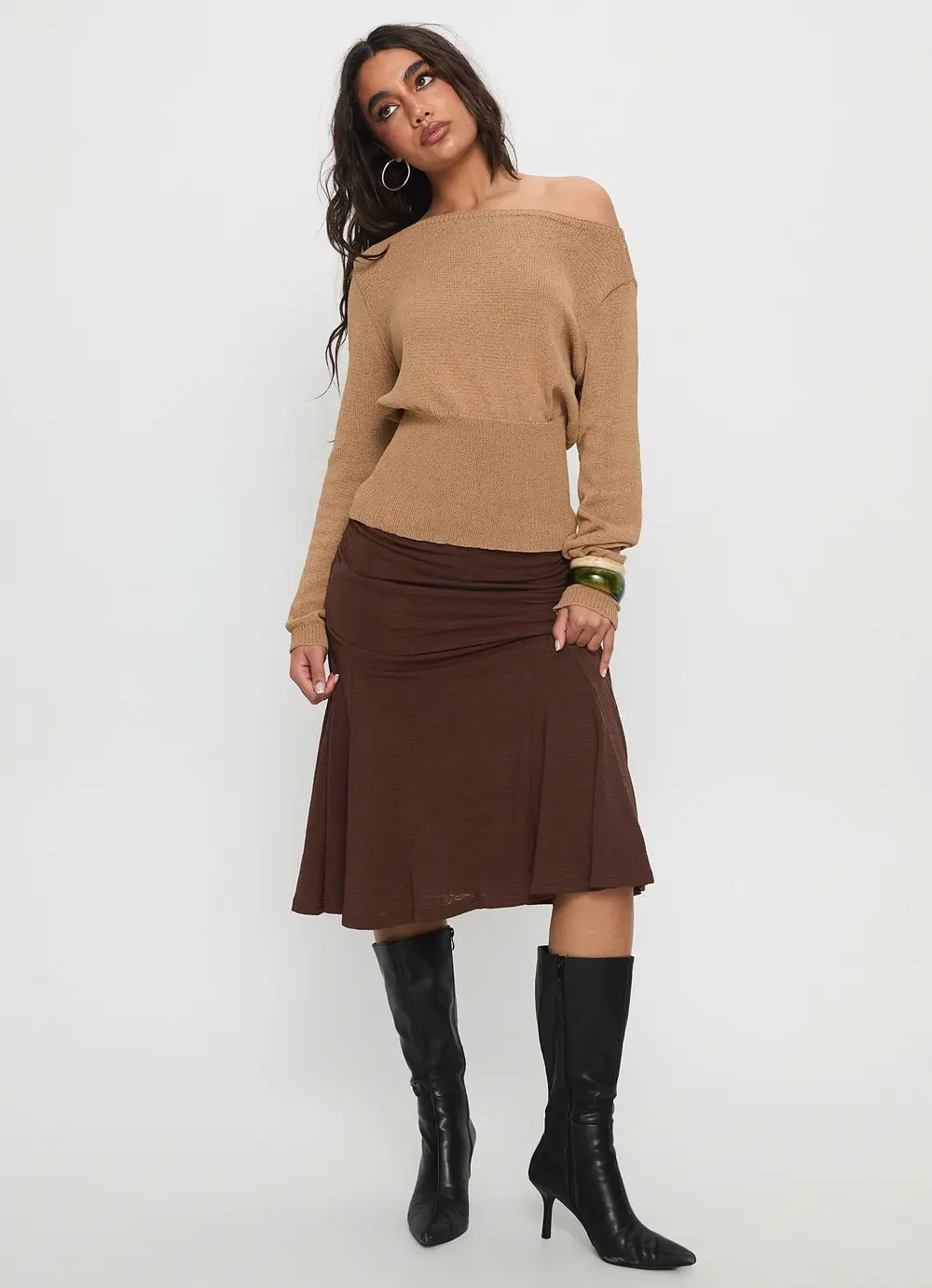 Lewish Low Rise Midi Skirt Chocolate