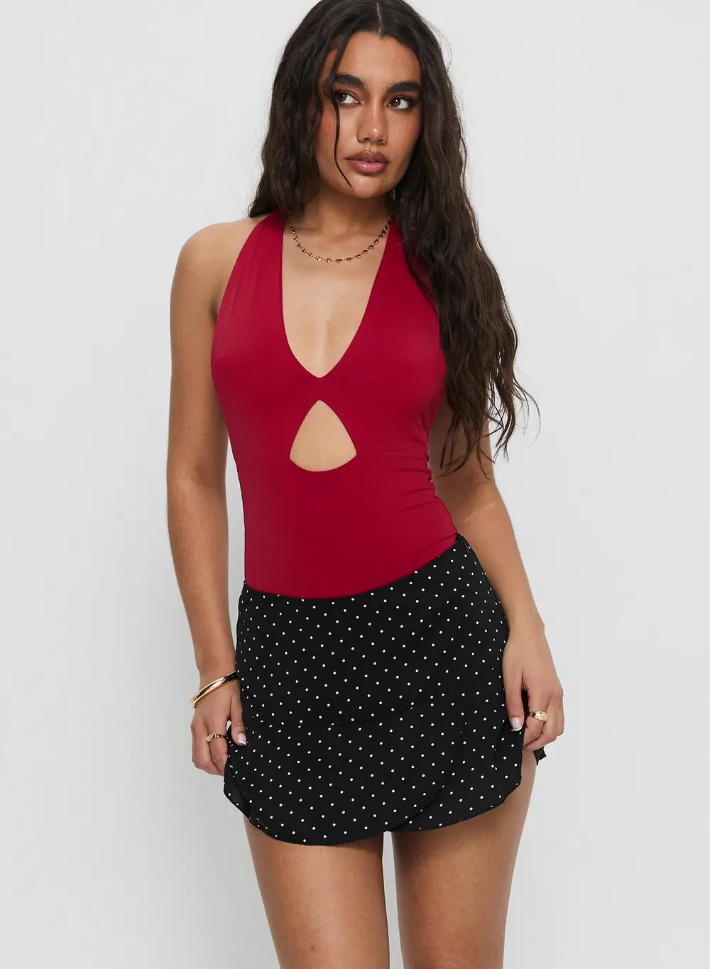 Sonsie Mini Skirt Black / White Polka