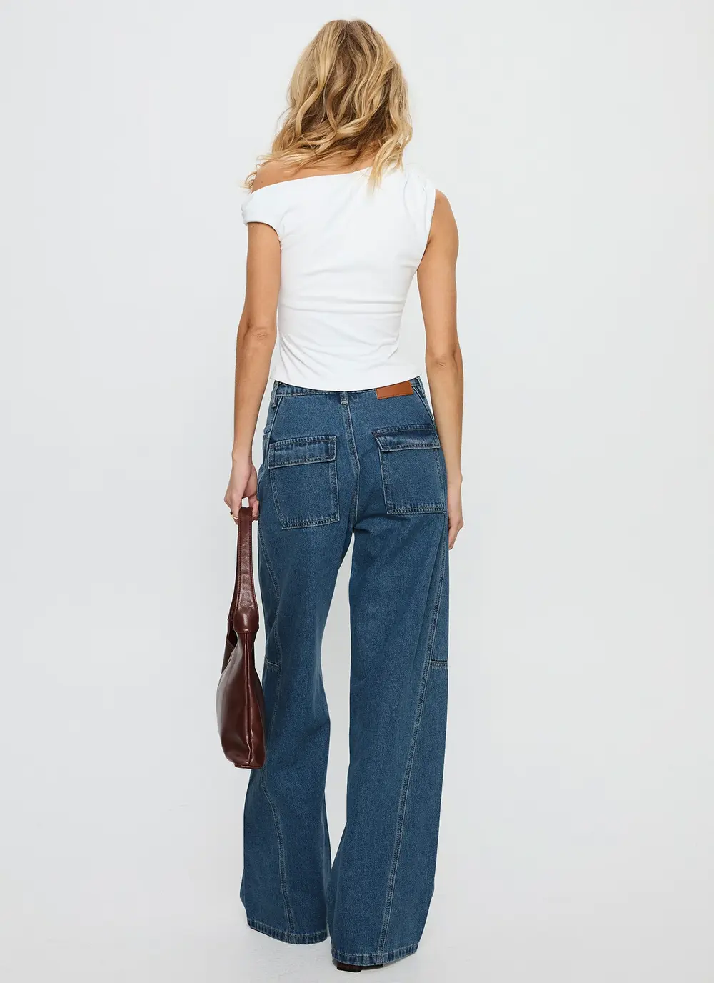 Bruiser Tie Waist Mid Rise Wide Leg Jeans Mid Blue Wash