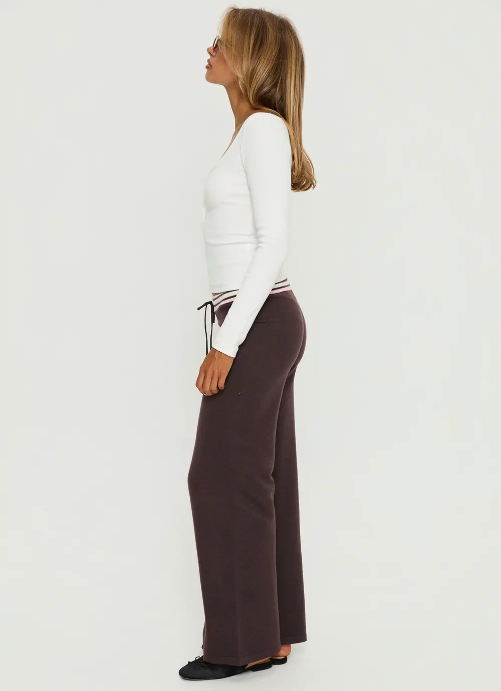 Felisha Low Waist Knit Pants Brown