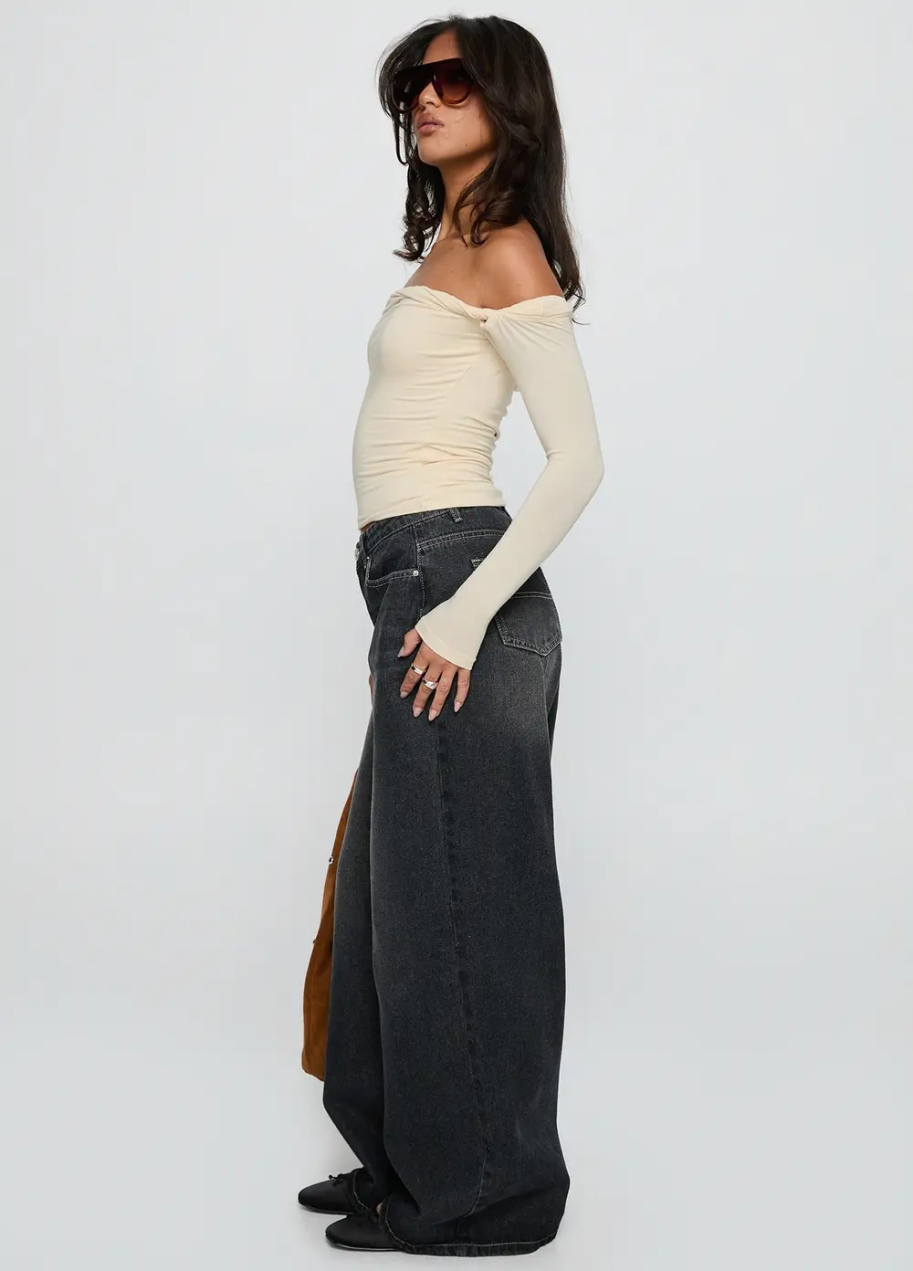 Naylor Mid Rise Wide Leg Jeans Grey Wash