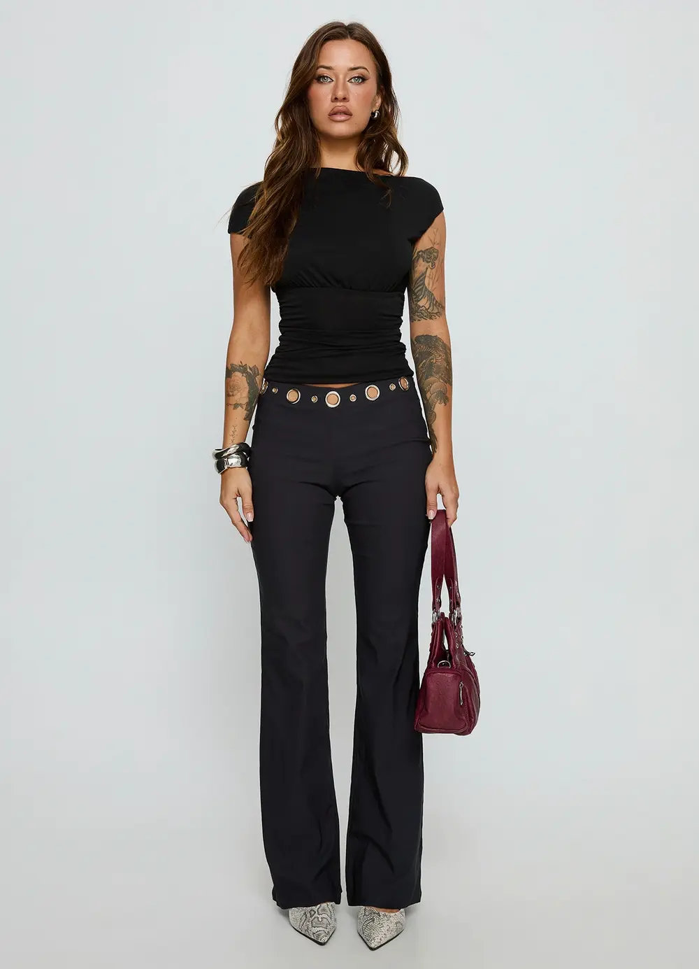 True Grit Eyelet Flare Pants Grey