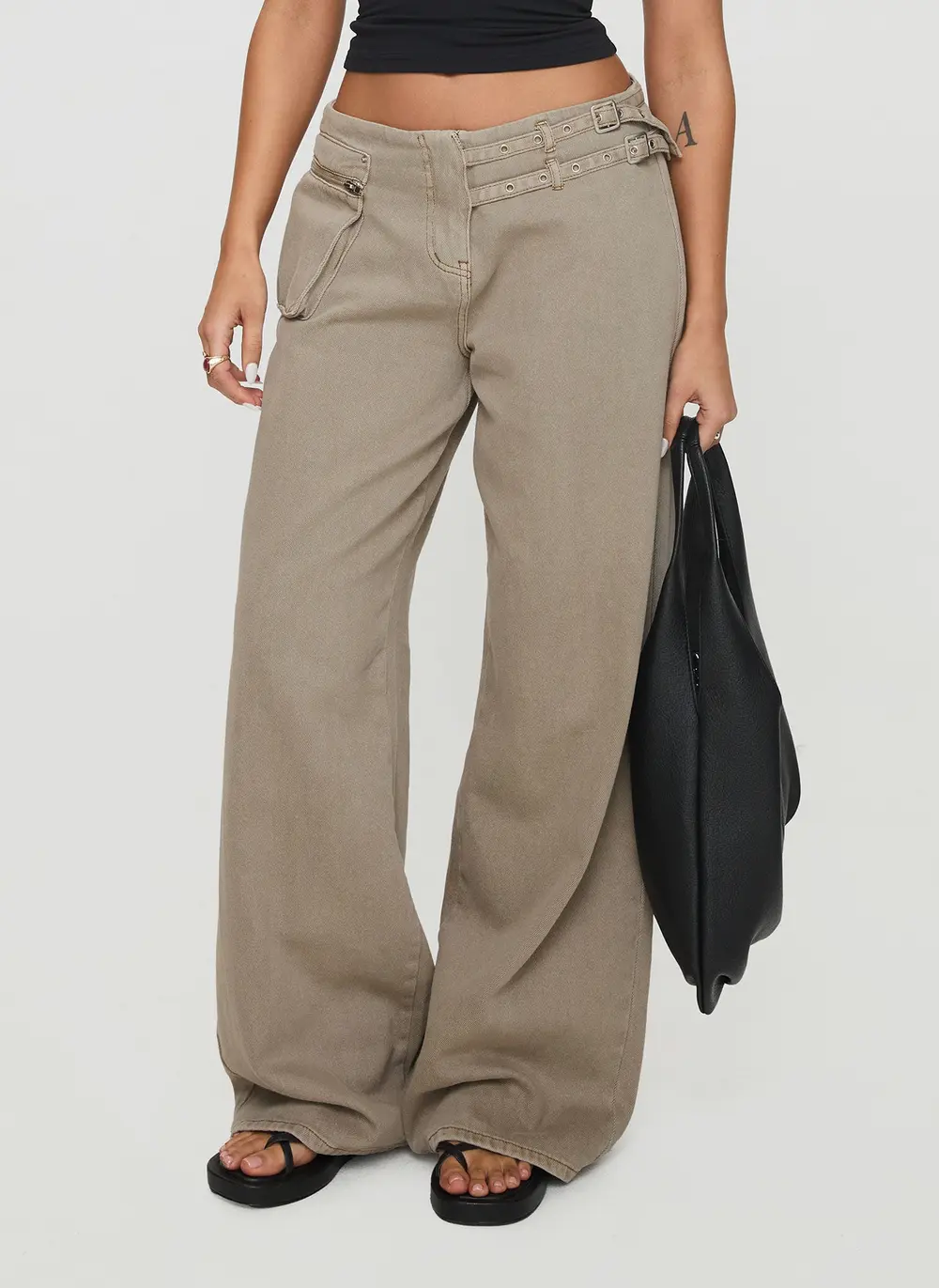 Paltrow Mid Rise Wide Leg Cargo Jeans Washed Brown