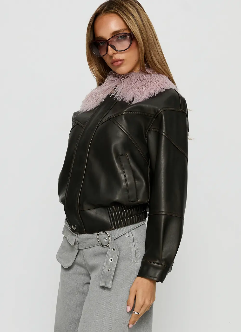 Brittanni Fluffy Collar Jacket Brown / Pink