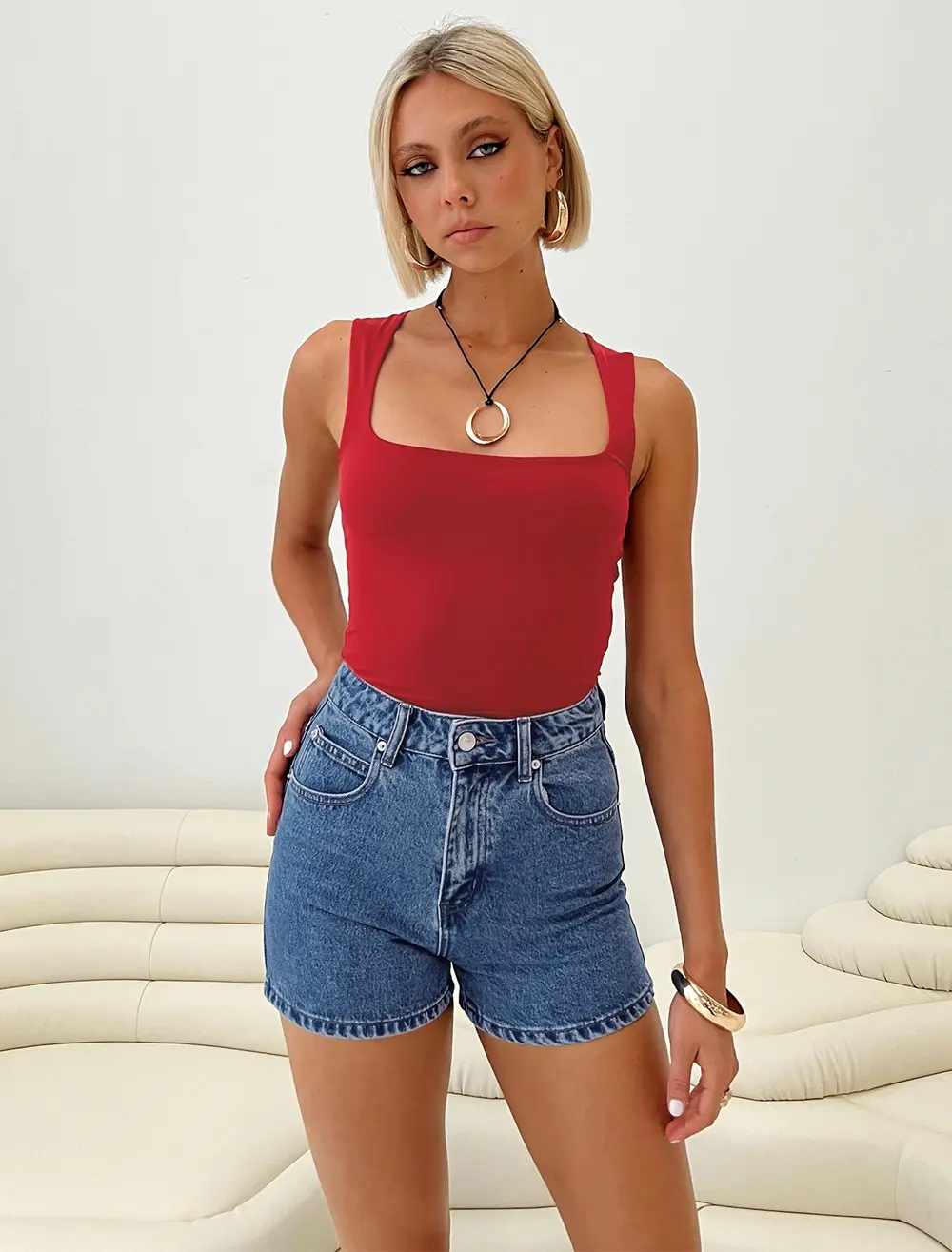 Tropicana Denim Shorts Mid Wash