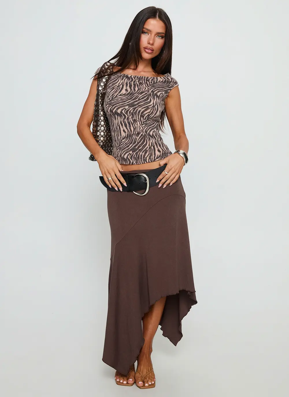 Futura Asymmetrical Midi Skirt Chocolate