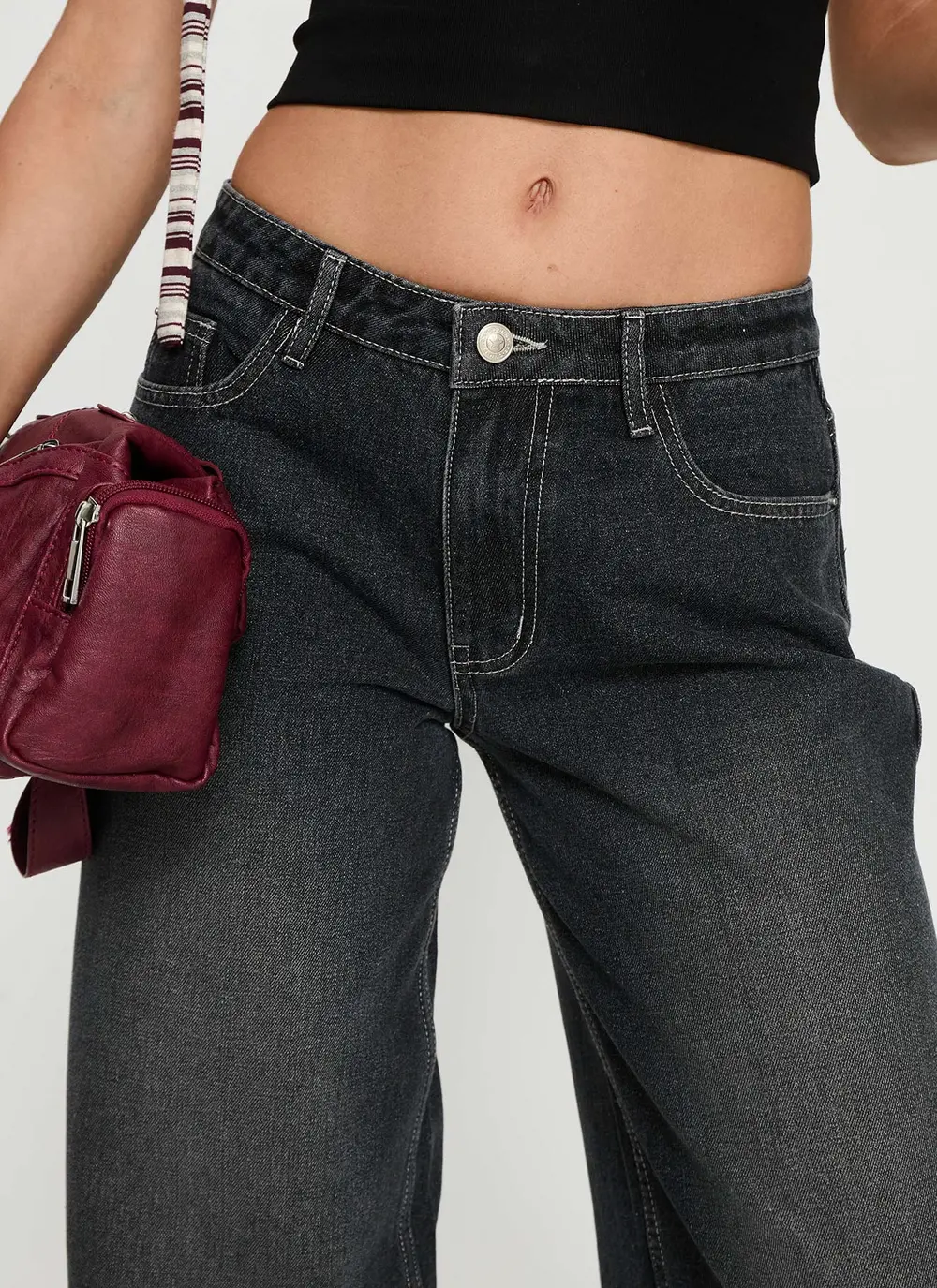 Ramos Low Rise Wide Leg Jeans Dark Grey Wash