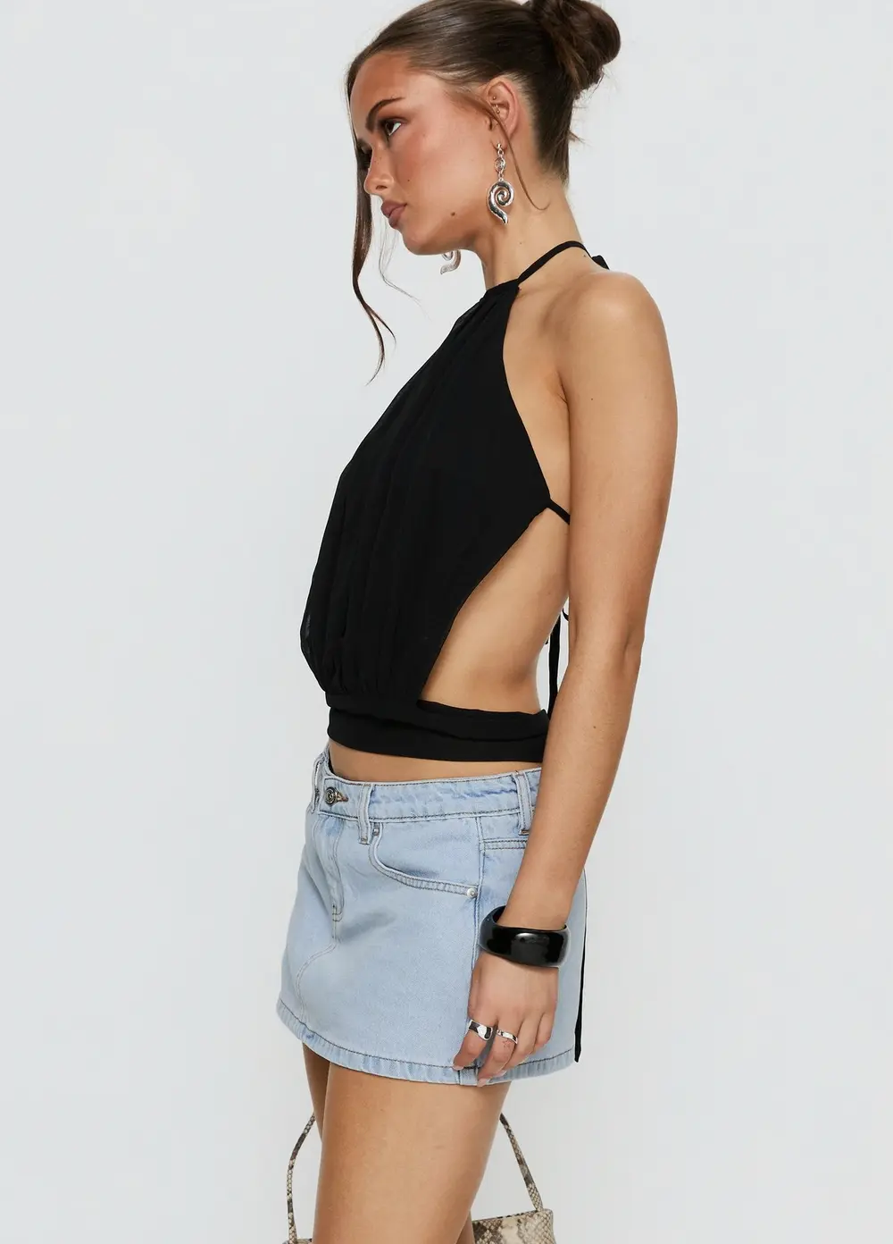 Baxon Low Rise Micro Denim Skort Light Blue Wash