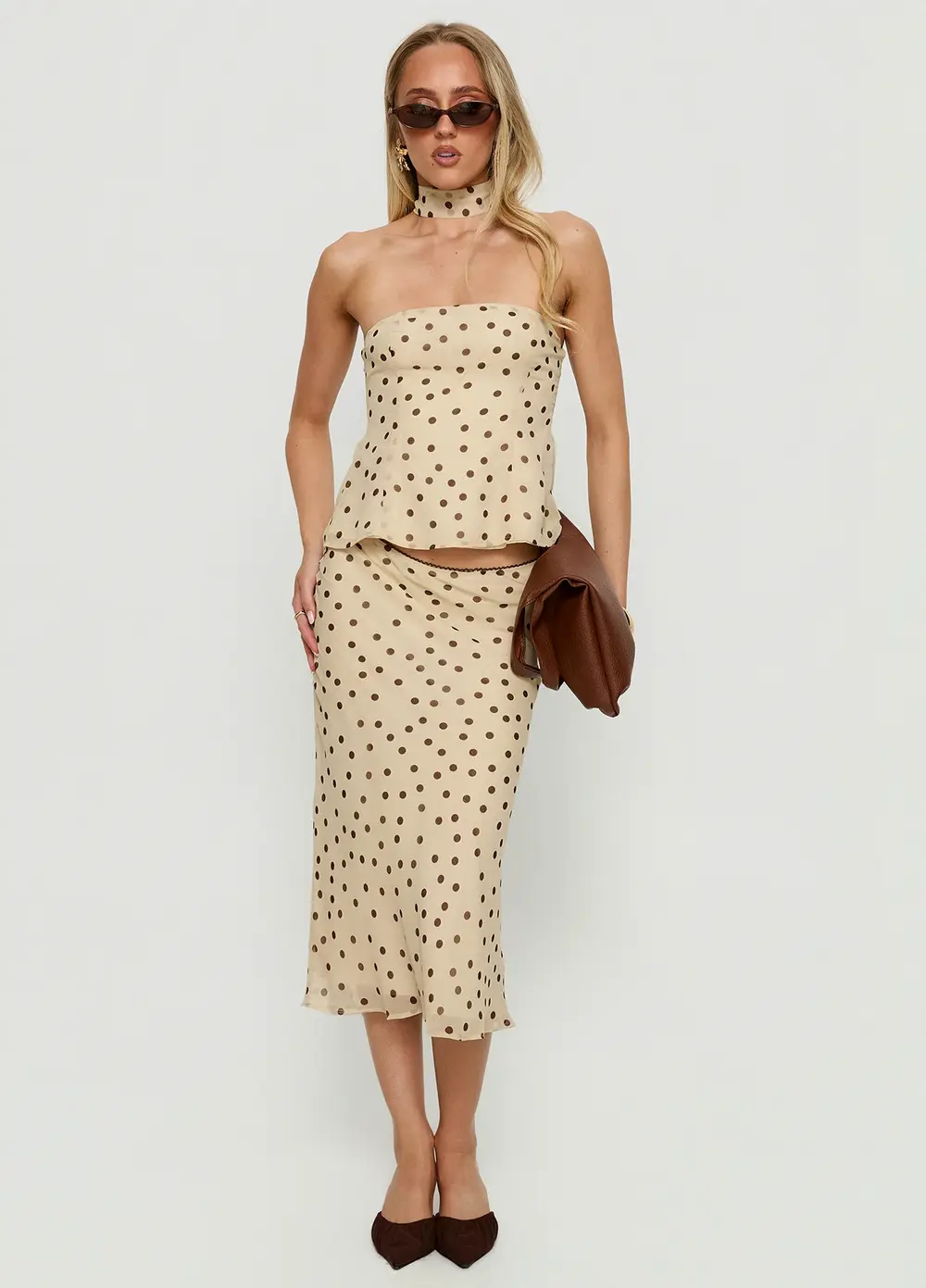 Sydni Midi Bias Cut Skirt Yellow / Chocolate Polka