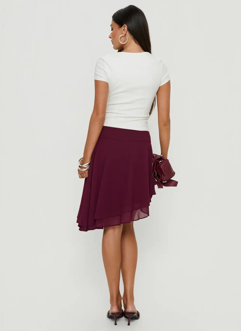 Evanescence Asymmetrical Midi Skirt Cherry